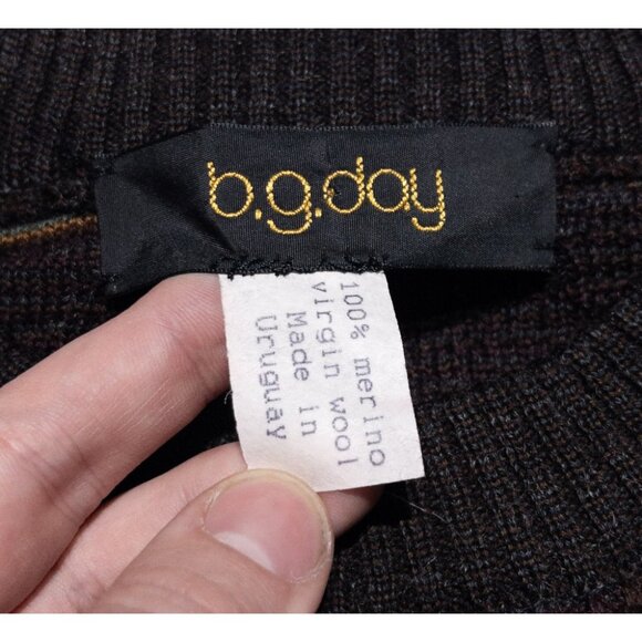 Vintage Grandpa Sweater Adult Large b.g.day Merino Wool Knit Pullover Patchwork - Picture 2 of 12